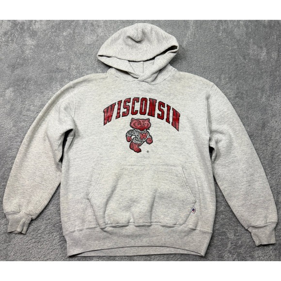 Russell Athletic Other - Vintage Wisconsin Badgers Hoodie Mens L Gray Sweatshirt Football Bucky 90s USA